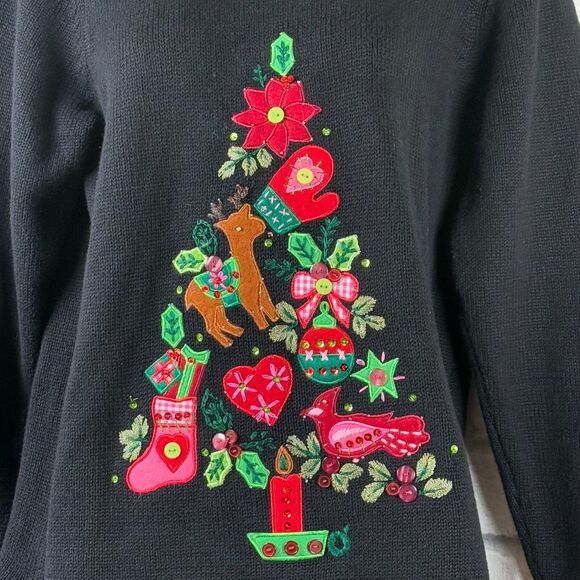 Quacker Factory Christmas Tree Small Sweater Jeanne Bice Women's Embroidered - Picture 2 of 8